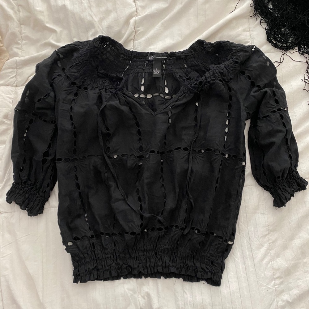 INC black lace cotton peasant blouse